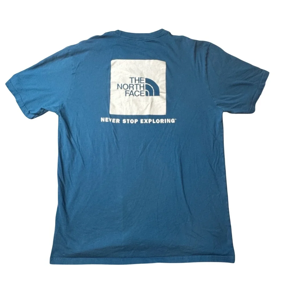 The North Face T-Shirt Mens L Blue Box Logo Never Stop Exploring Short‎ Sleeve